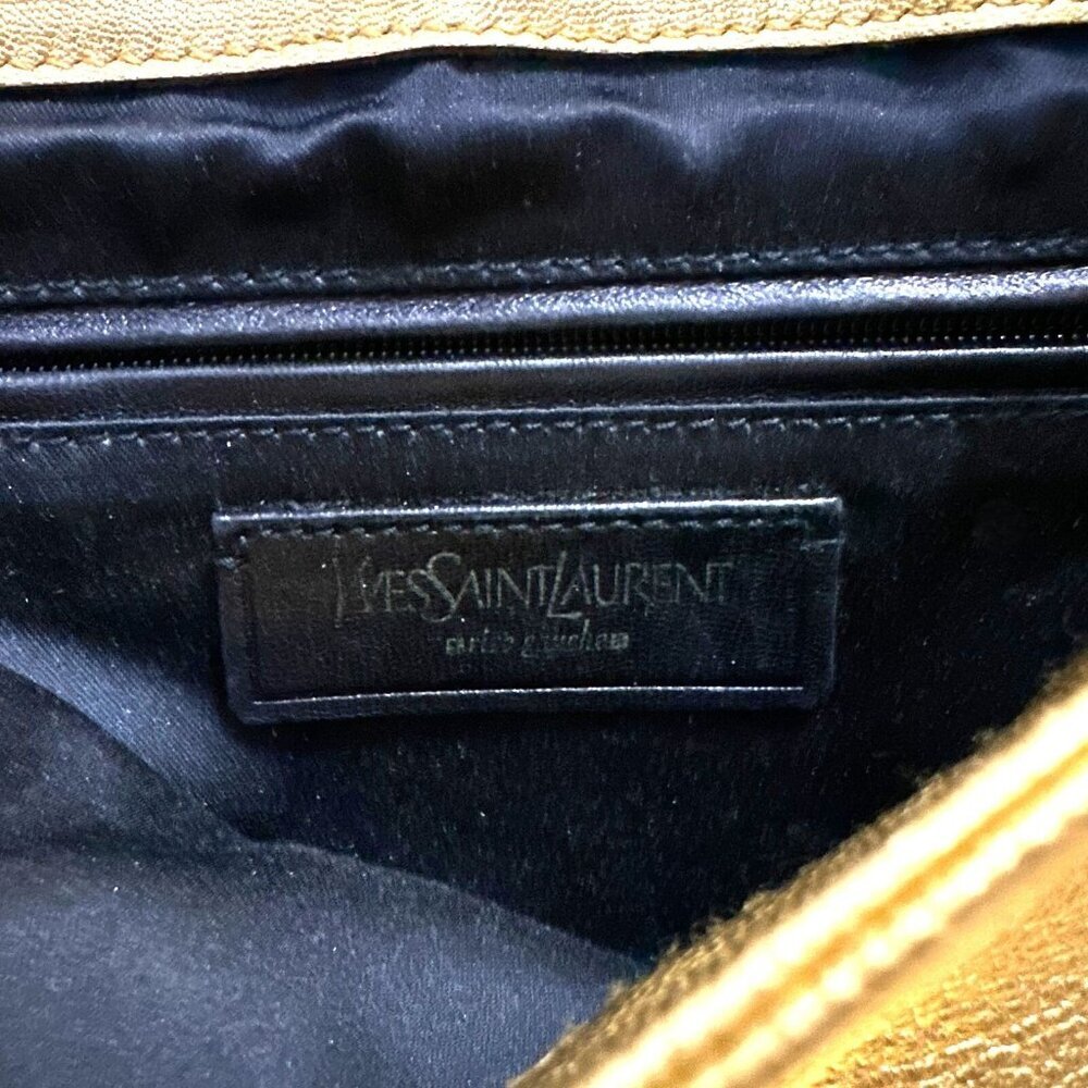 YSL Saint Laurent Rive Gauche Metallic Gilt Gold Leather Rose Baguette Bag - Picture 9 of 12